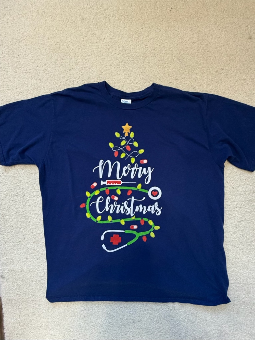Port & Company Merry Christmas Nurse Medical Christmas Lights T Shirt XL